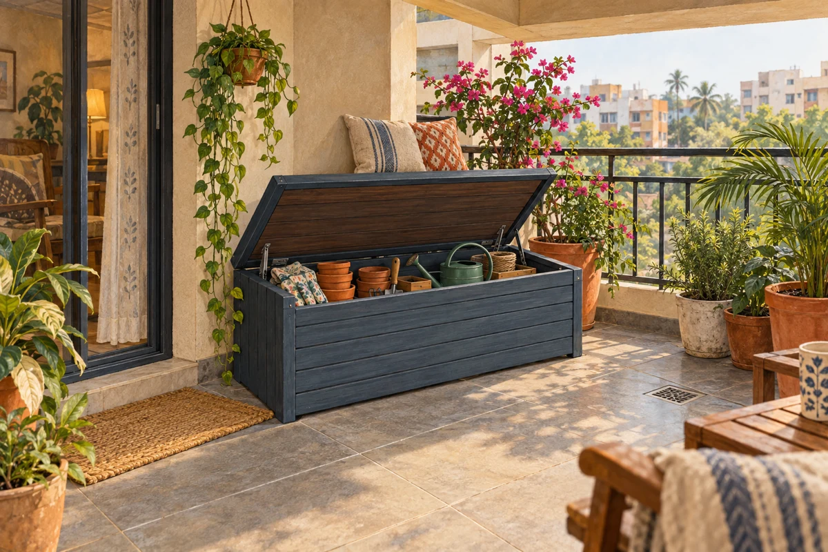 Illustration of covered storage on a sheltered balcony