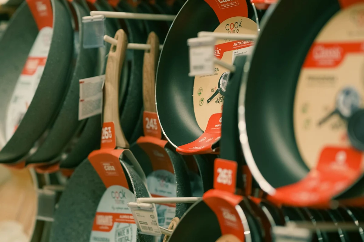 Different sizes of frying pans displayed together
