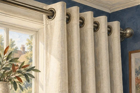Illustration of curtain eyelets hanging from a rod