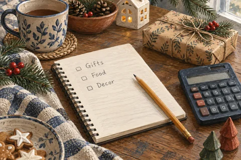 Illustration of a written list of festival purchases