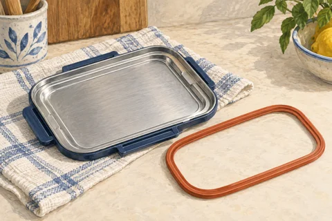Illustration of a lunchbox lid with its removable silicone seal